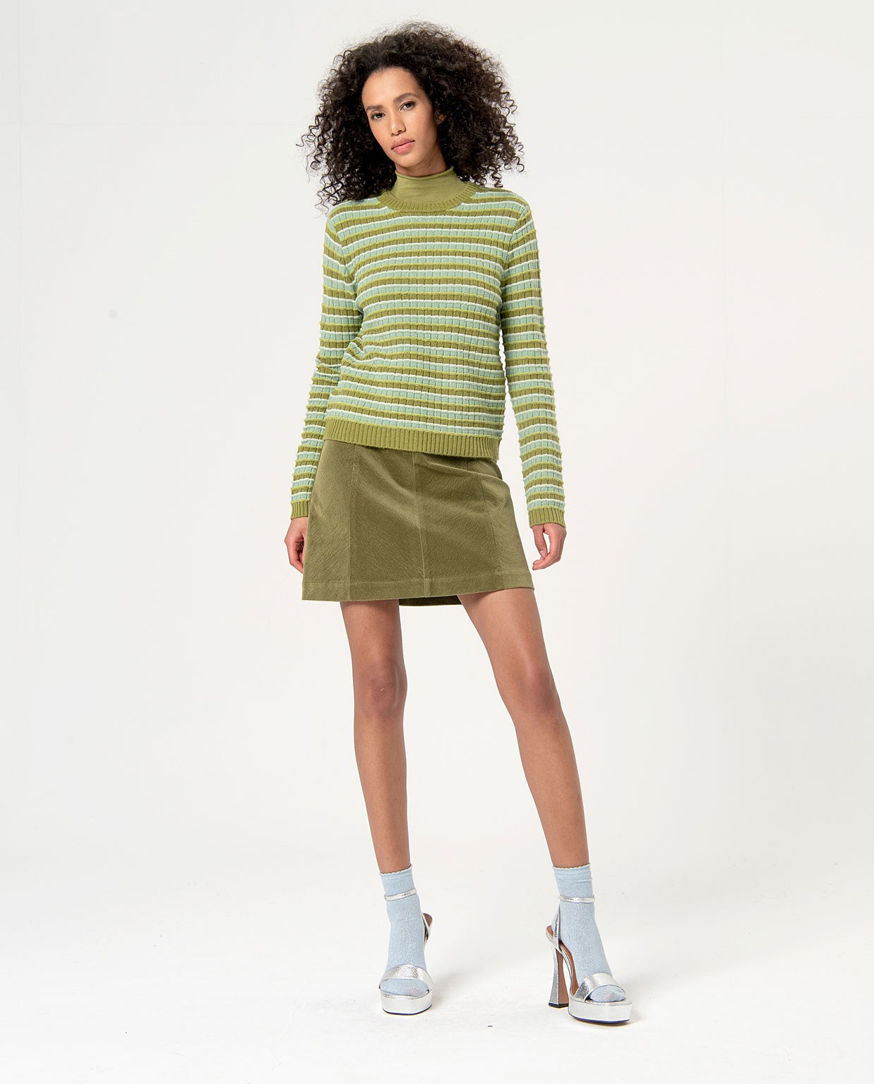 Striped structured wool sweater Green