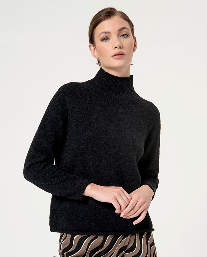 Maglione a maglia fine con collo alto Nero