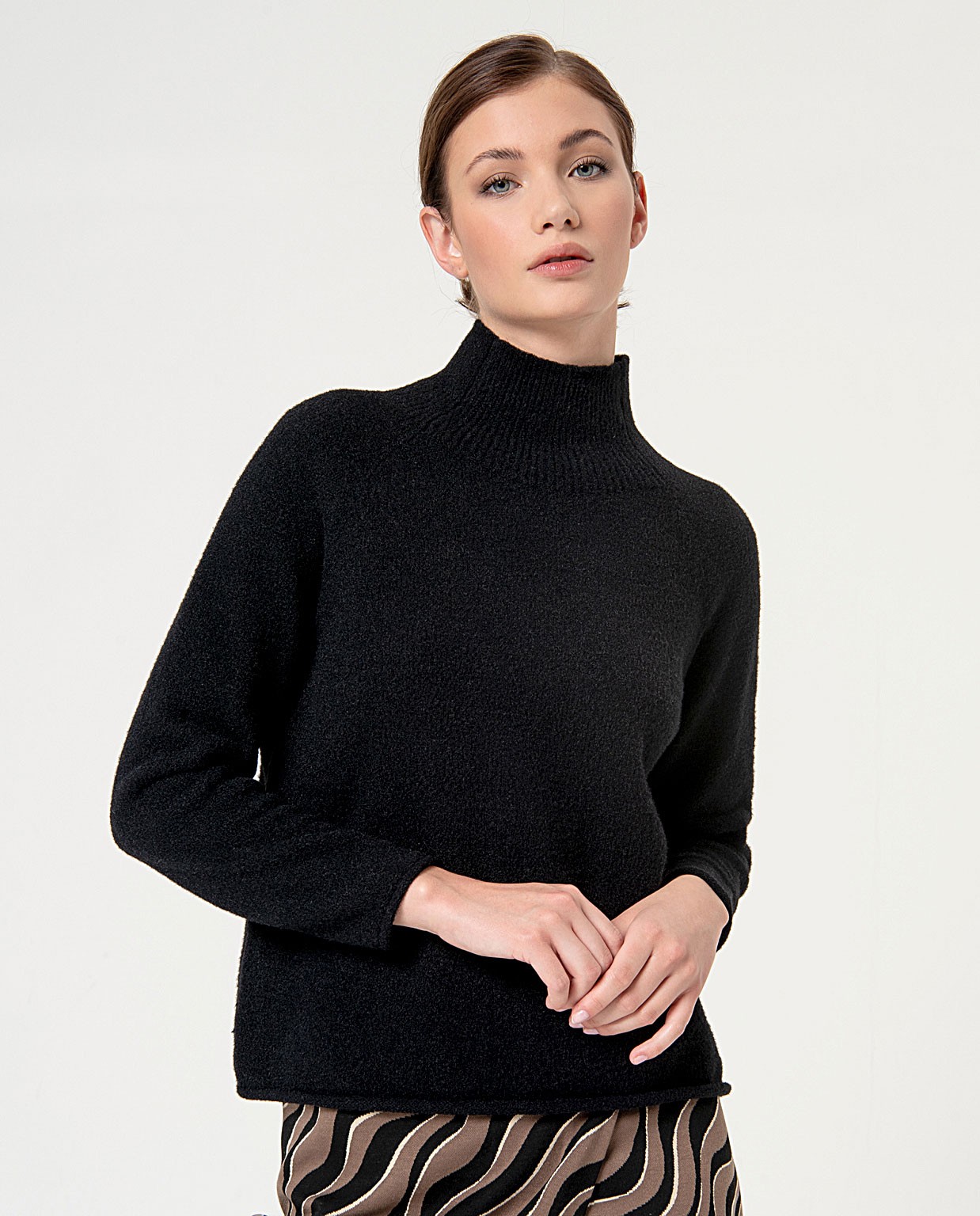 Maglione a maglia fine con collo alto Nero