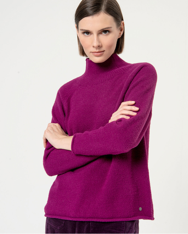 Maglione a maglia fine con collo alto Porpora