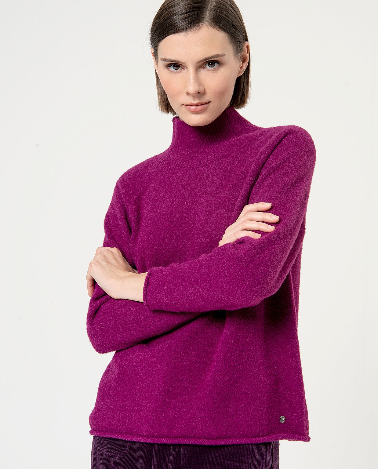 Maglione a maglia fine con collo alto Porpora