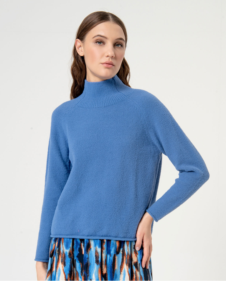 Maglione a maglia fine con collo alto Azzurro