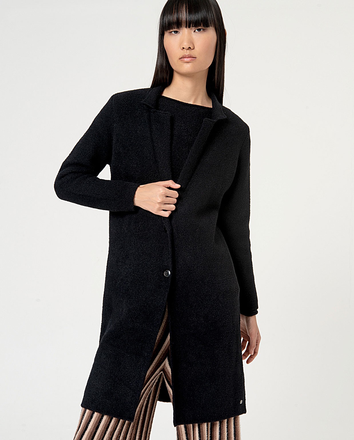 Plain chunky knit coat Black