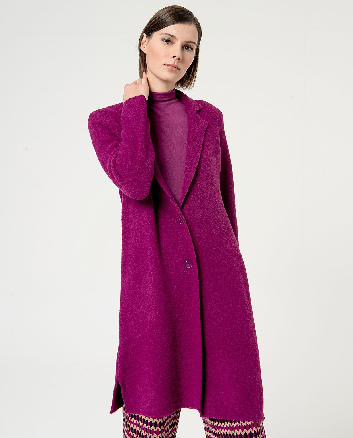 Plain chunky knit coat Purple