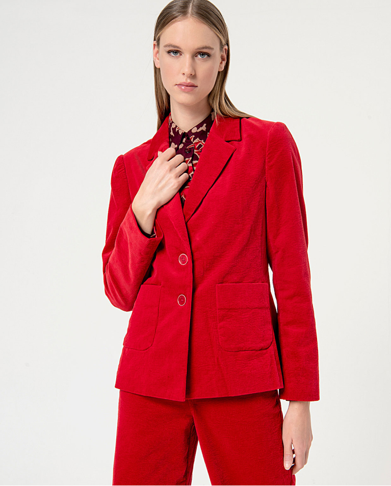 Blazer in velluto con tasche tinta unita Rosso