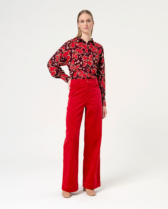 Pantalone in velluto wide leg tinta unita Rosso