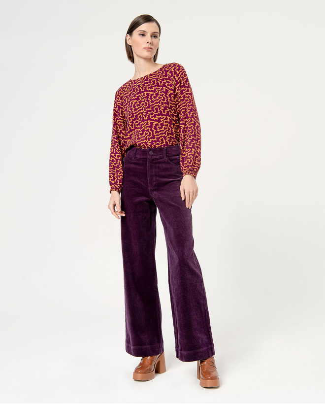 Plain wide leg corduroy pants Purple