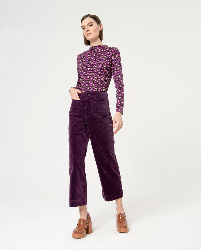 Pantalone in velluto cropped tinta unita Porpora