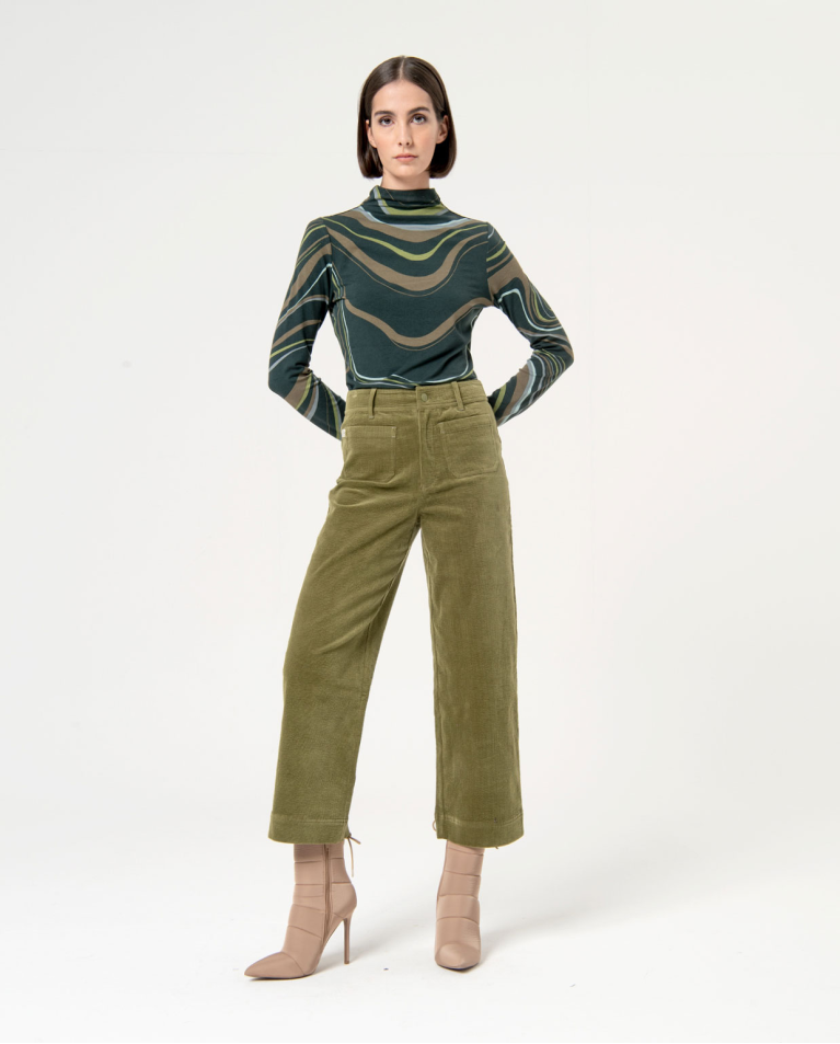 Pantalone in velluto cropped tinta unita Verde