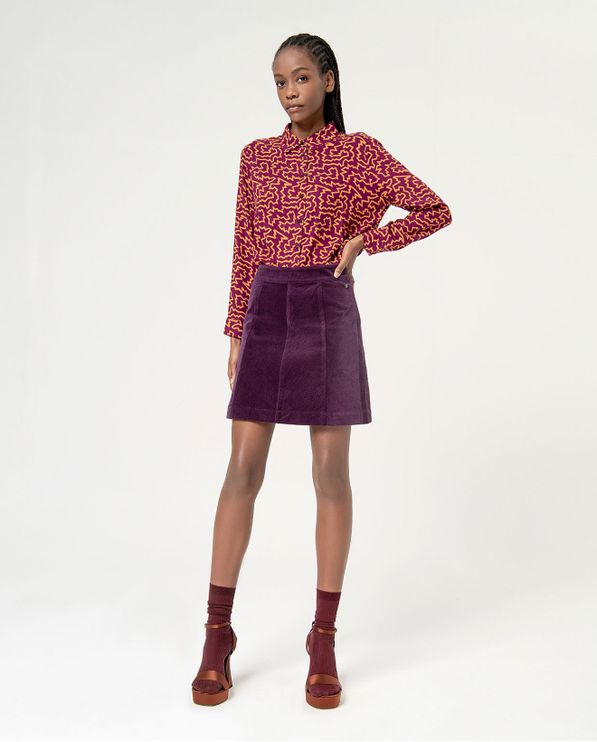 Smooth corduroy flared skirt Purple