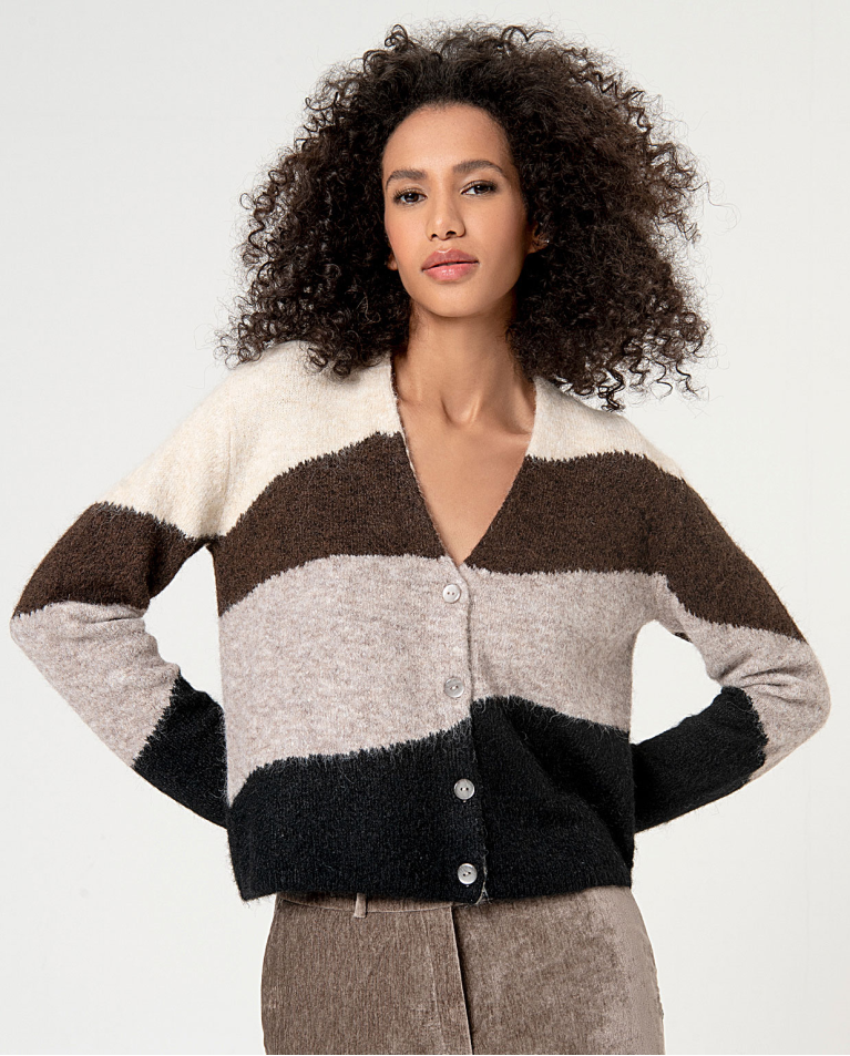 Short knitted cardigan Stone