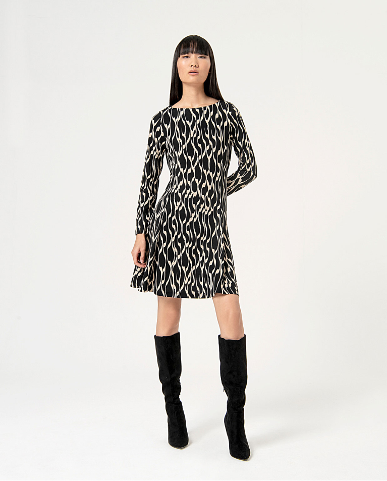 Printed elastic short dress Black