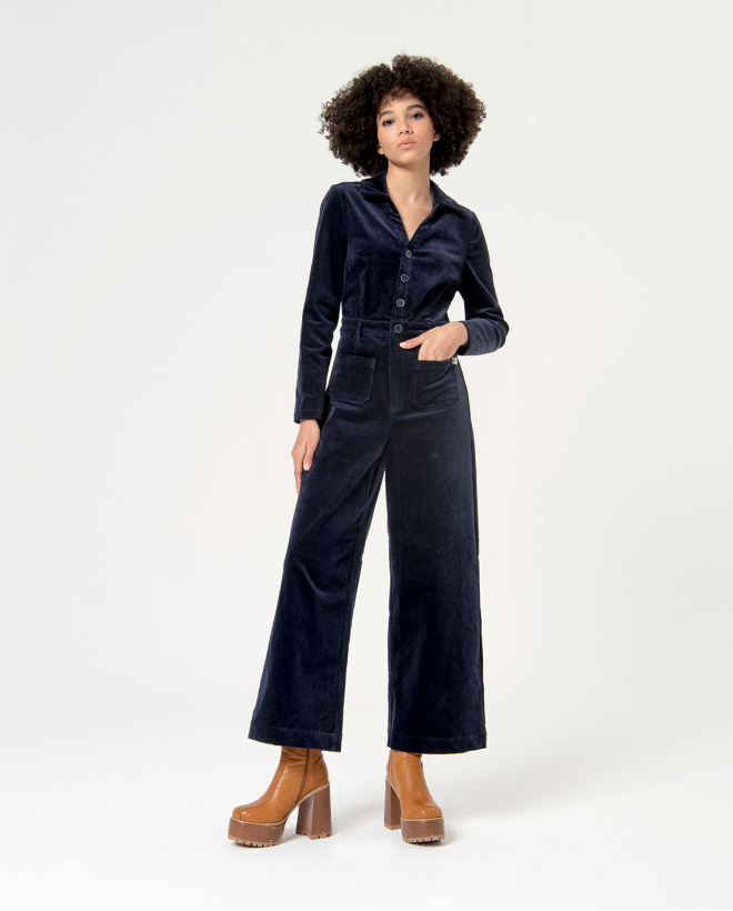 Stretch corduroy jumpsuit Navy blue