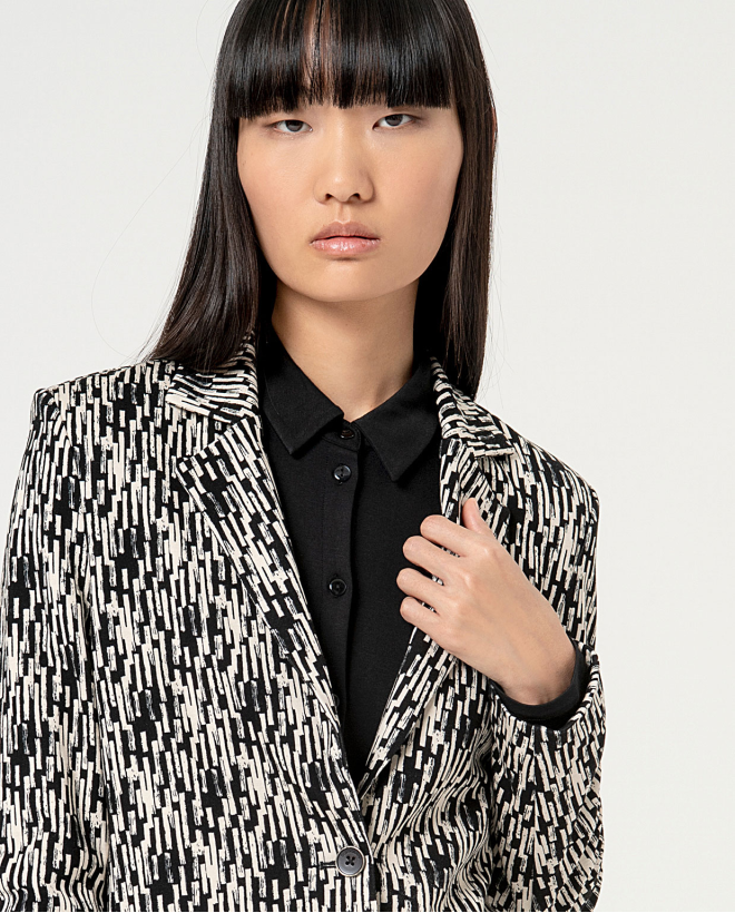 Printed elastic lined blazer Black