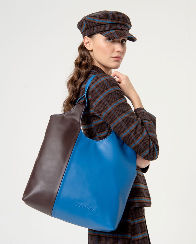 Two-color vegan leather shopper Blue