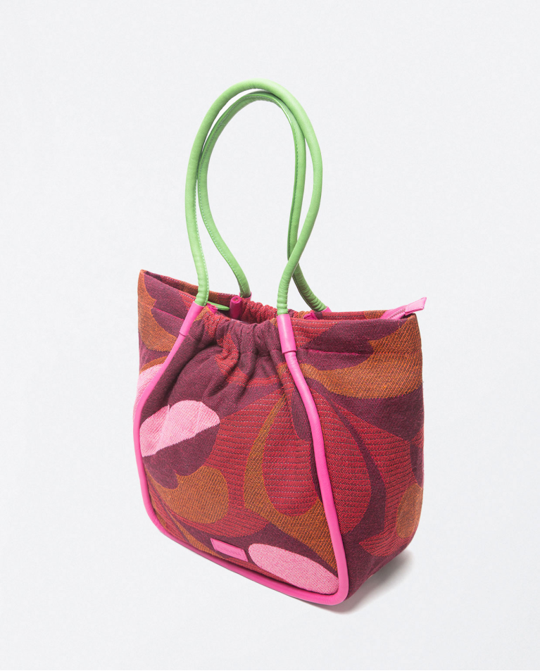 Printed jacquard shopper with ruffles Maroon