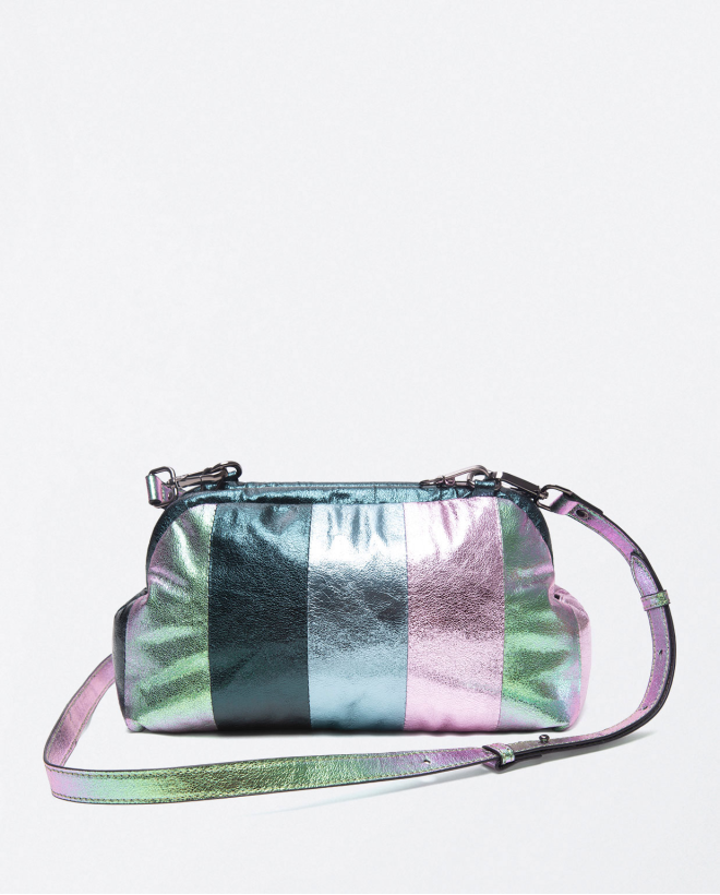 Metallic clutch bag with striped flap Multi