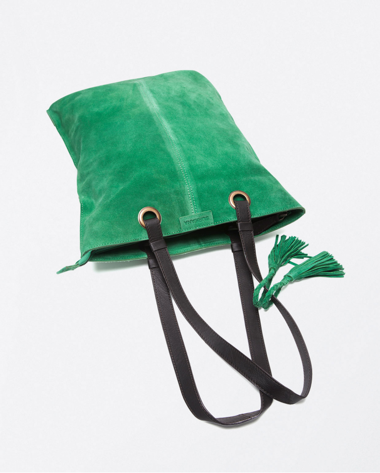 Smooth leather shopper bag with smooth handles Green