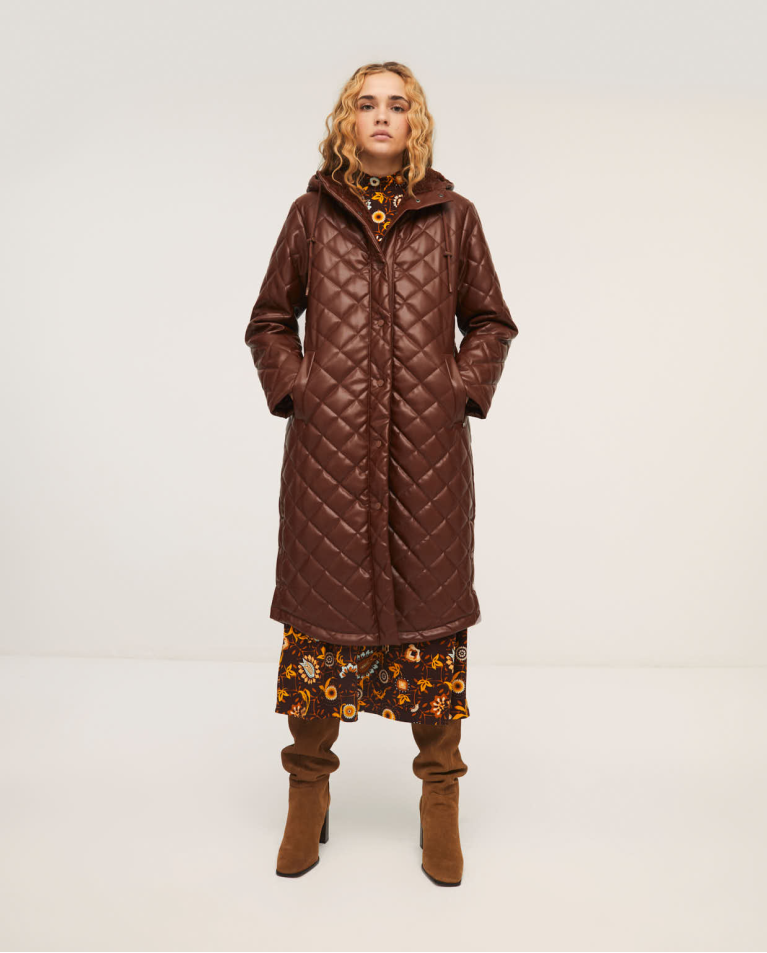 Cappotto imbottito fodera shearling Marrone