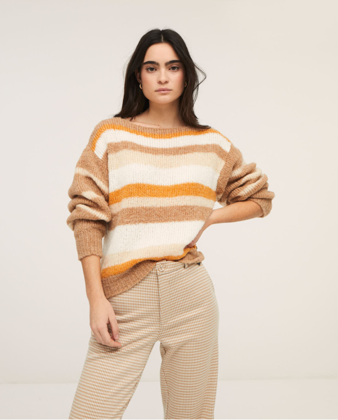 Sweater with stripes boat neckline Yellow