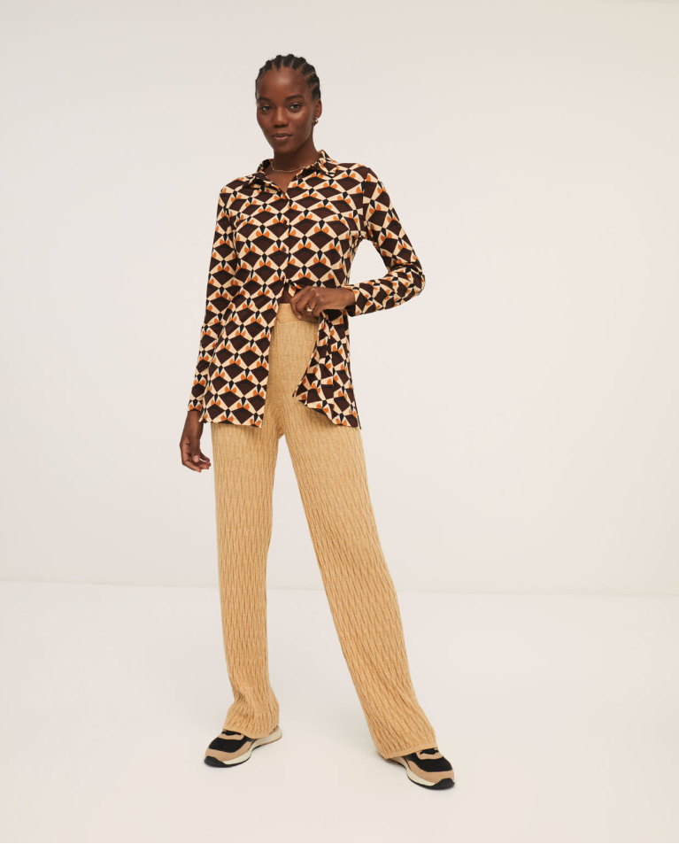 Long tricot trousers with texture Yellow