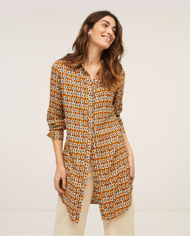 Printed shirt tunic style Brown