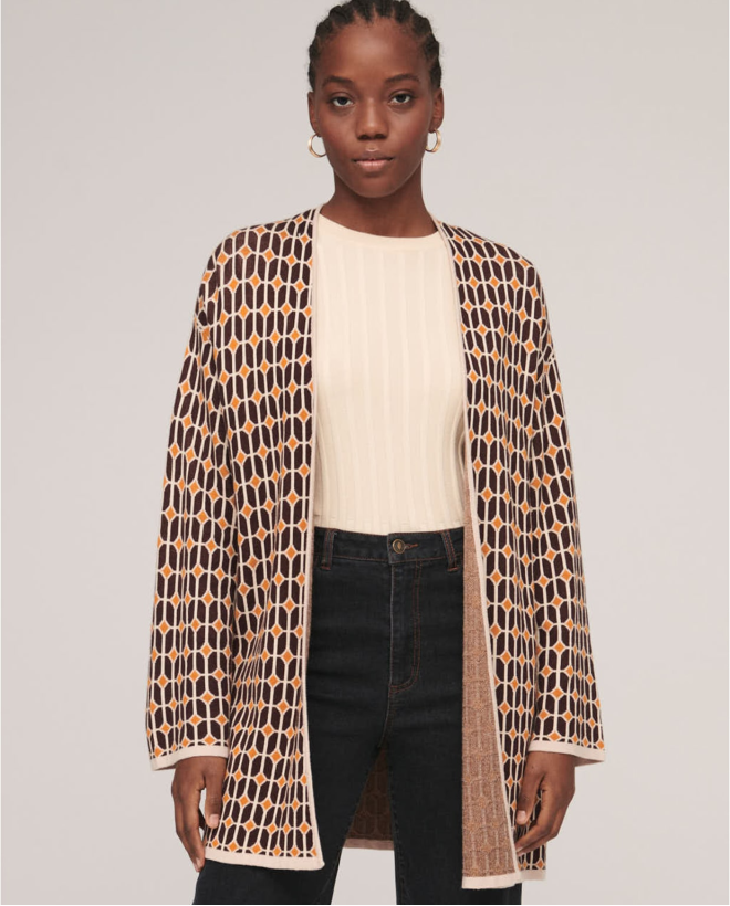 Tricot cardigan in jacquard kimono style Yellow