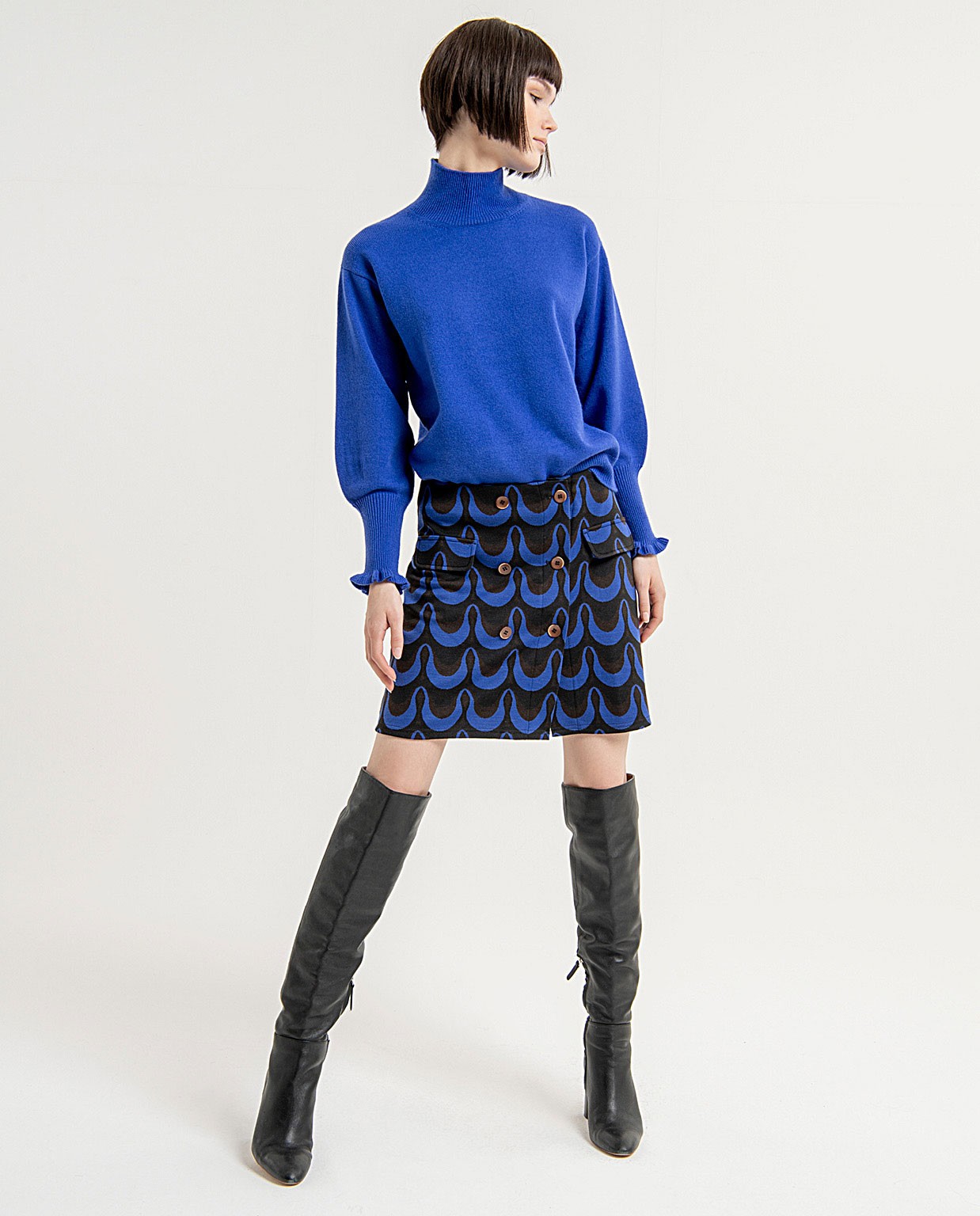 Printed short skirt with elasticated pockets Blue