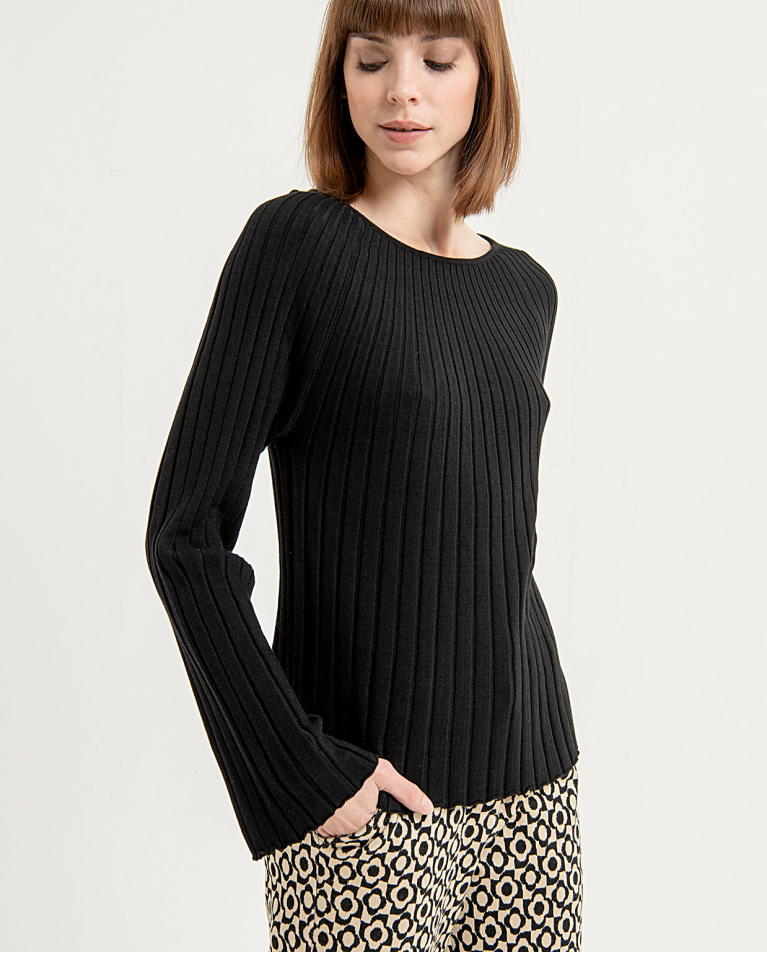 Plain long sleeve round neck jumper Black