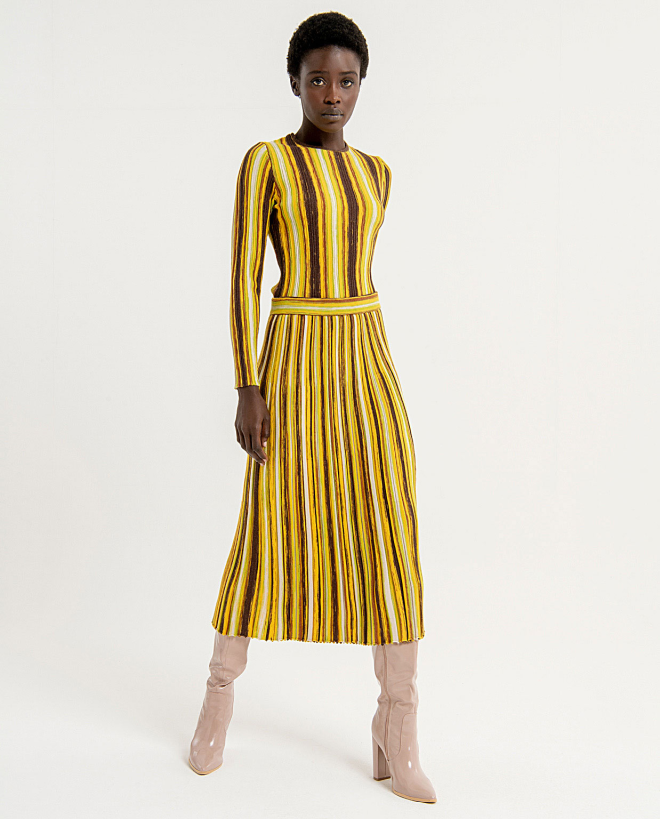 Ribbed ribbed midi knitted skirt Yellow