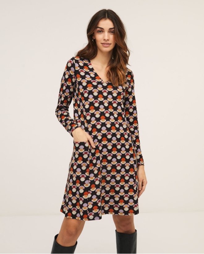 Short dress v-neck and pockets Multi