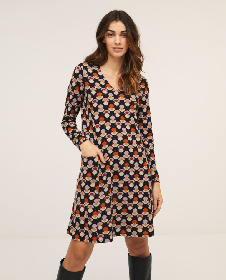 Short dress v-neck and pockets Multi