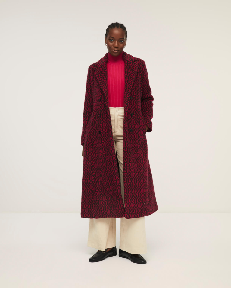 Long coat with laper collar and double button line Fuchsia