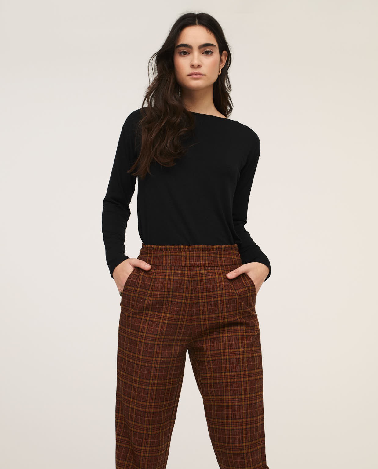 Straight trousers with elastic waistband Orange