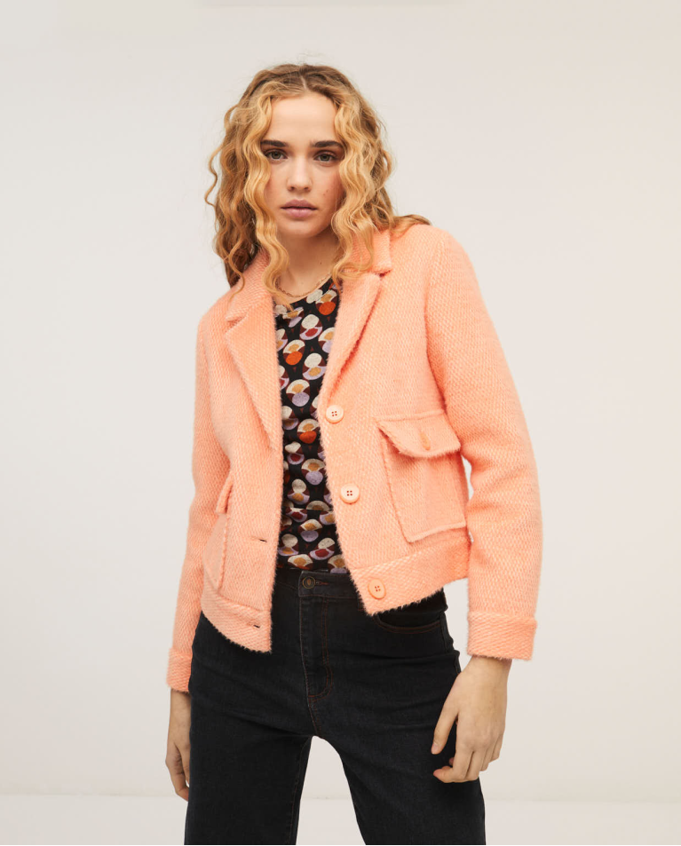 Short jacket with pockets and laper collar Orange