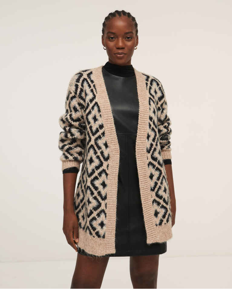 Jacquard knitted cardigan Stone