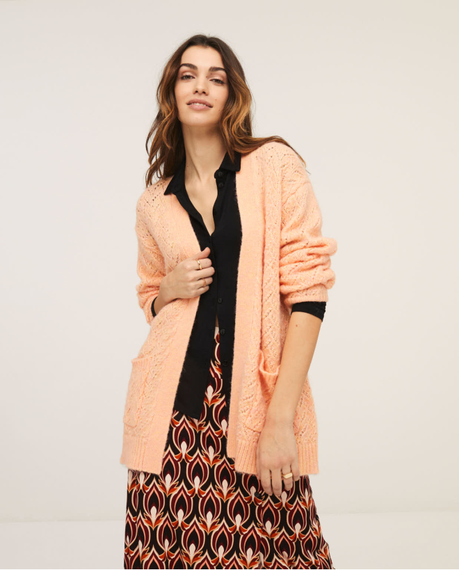 Braided knitted cardigan with pockets Orange