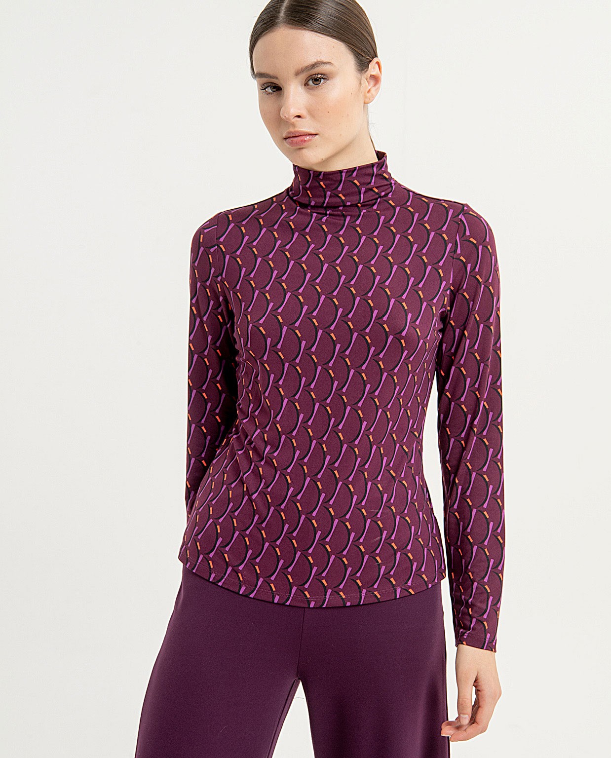 Printed turtleneck T-shirt Purple