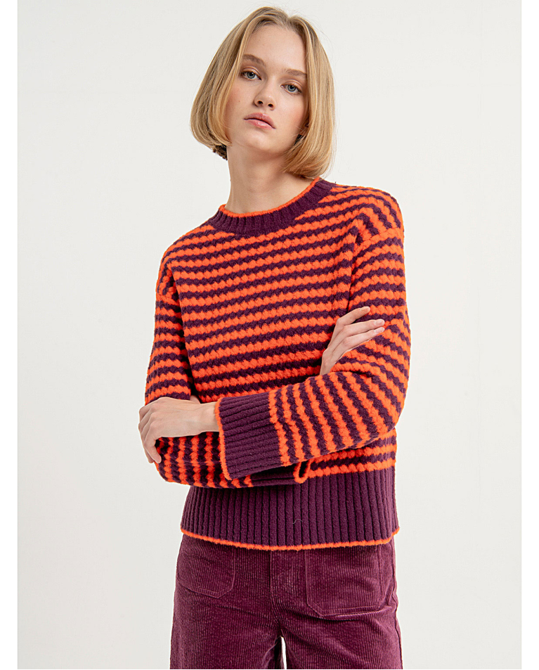 Striped printed knitted jumper Orange