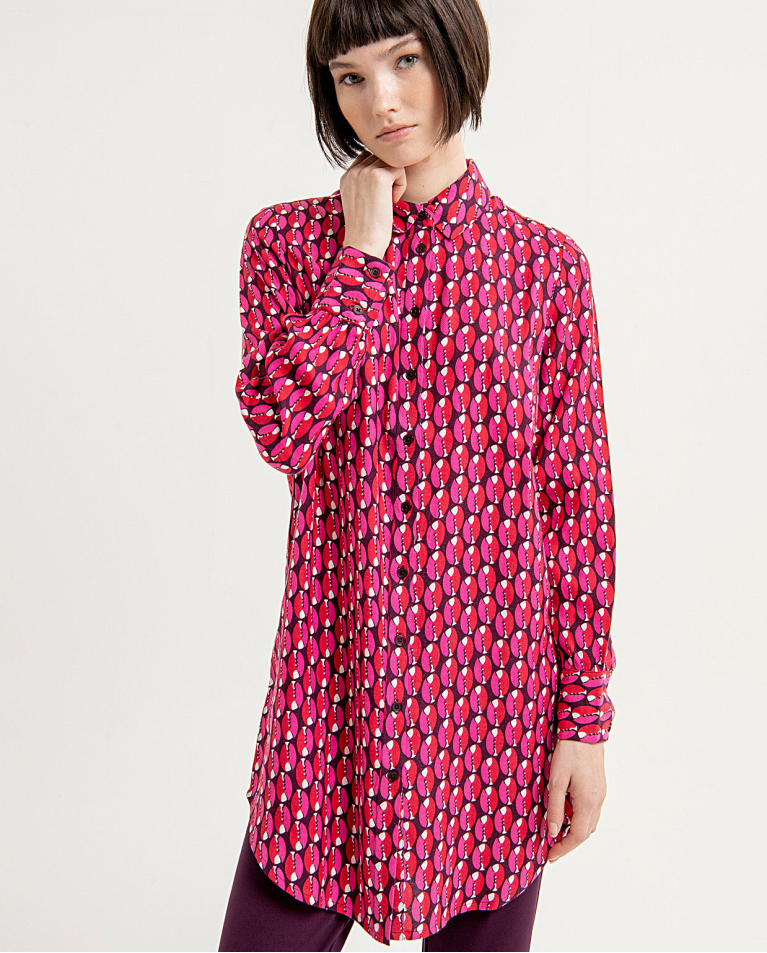 Printed long straight shirt Red