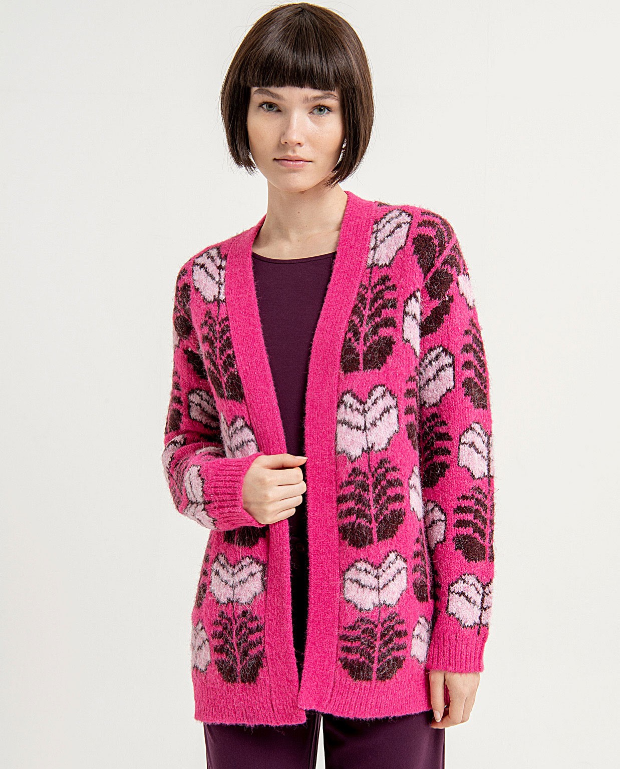 Printed jacquard open cardigan Fuchsia