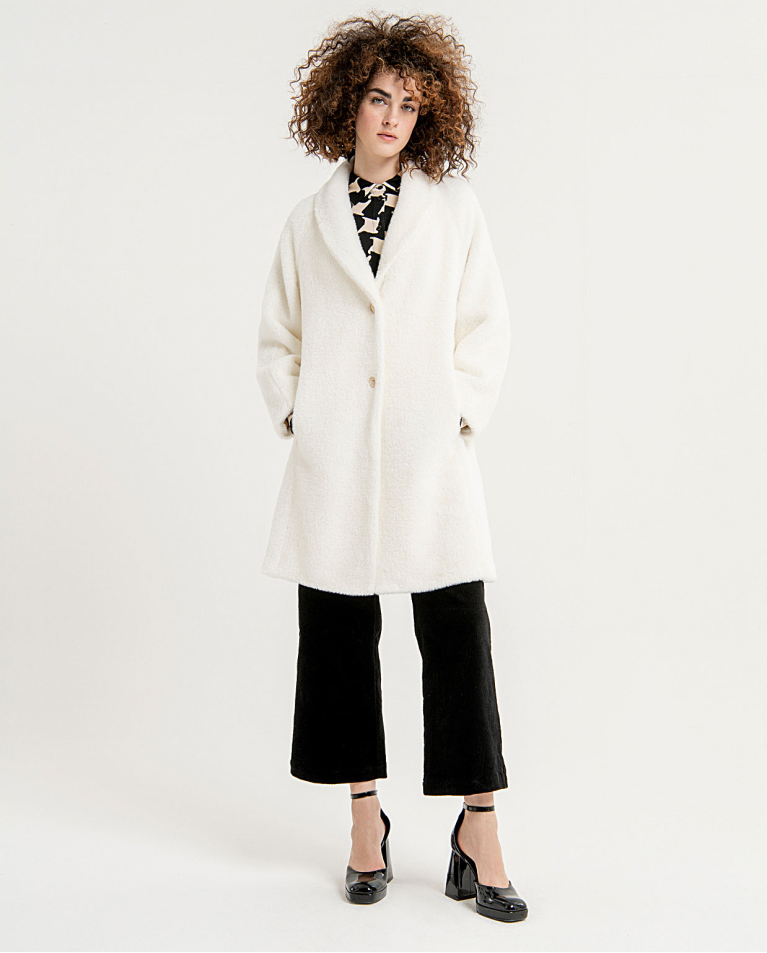 Oversize midi coat with printed lapels White