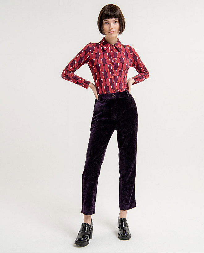 Plain velvet trousers, long narrow length Purple