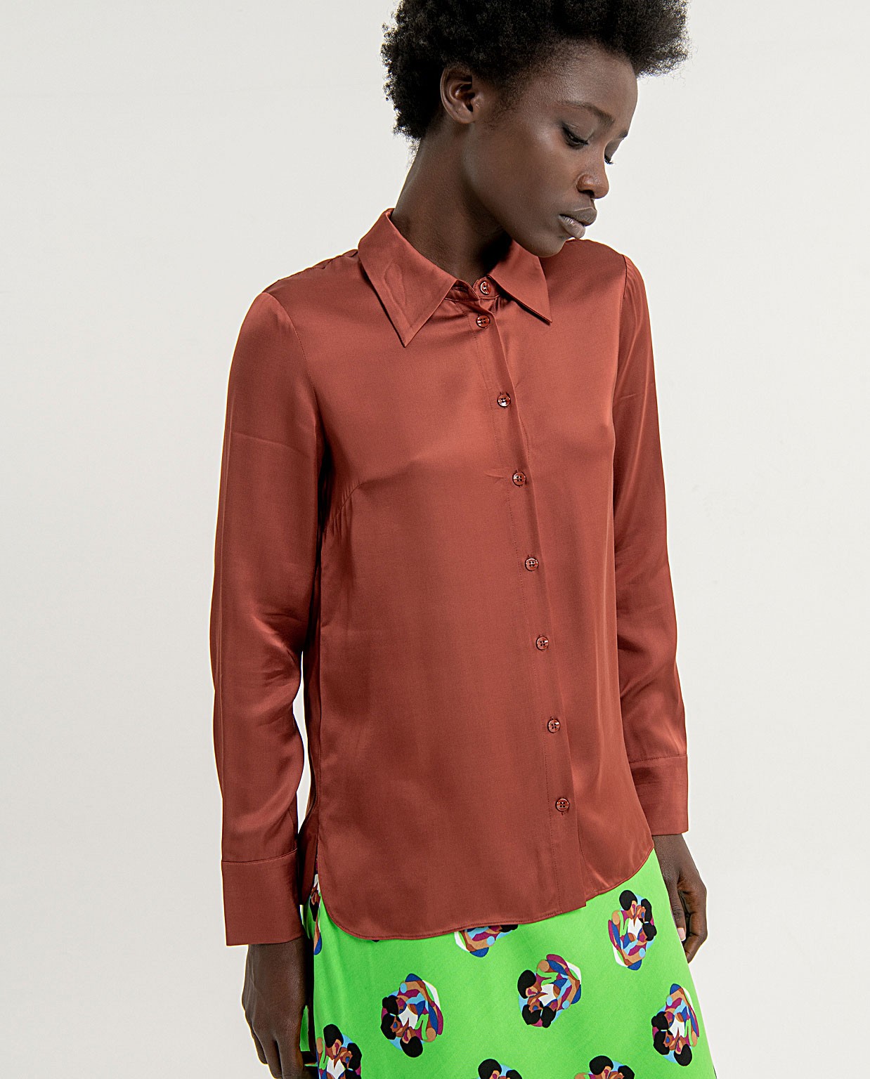 Plain long sleeve shirt Brown