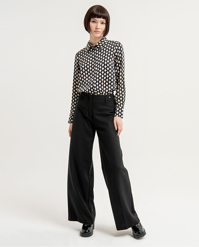 Plain wide leg long trousers Black