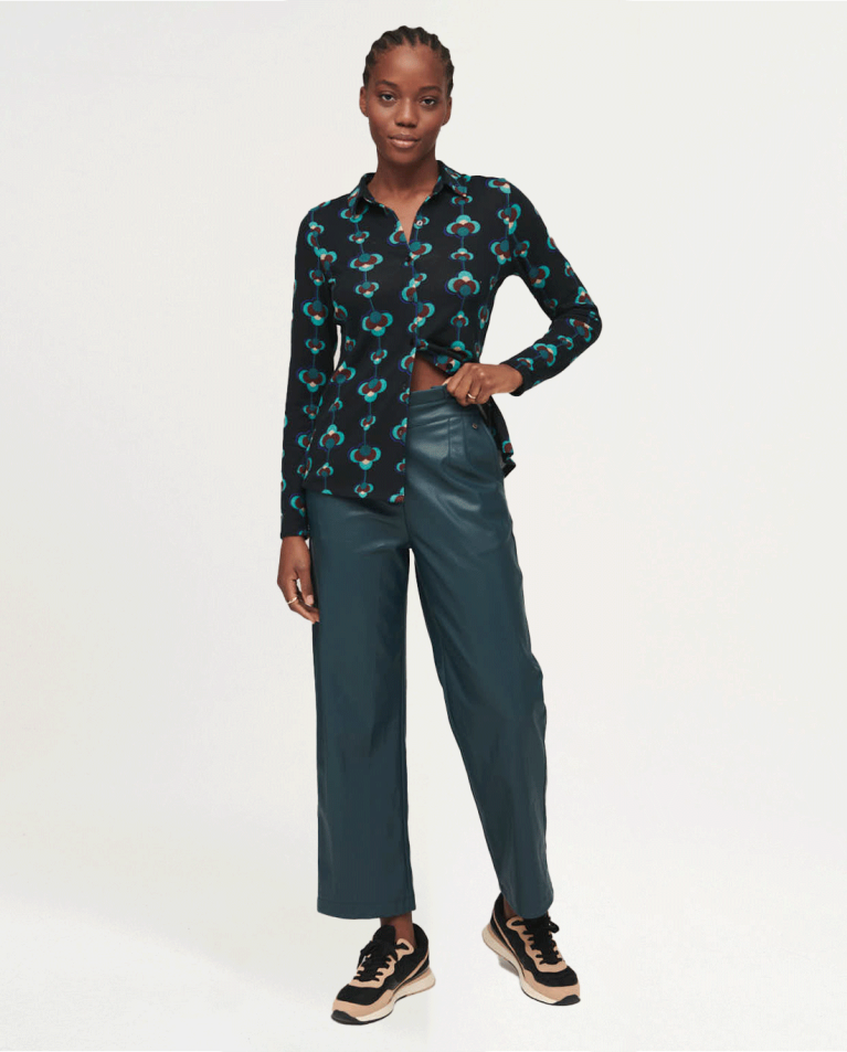 High waist straight leg pants Petrol blue