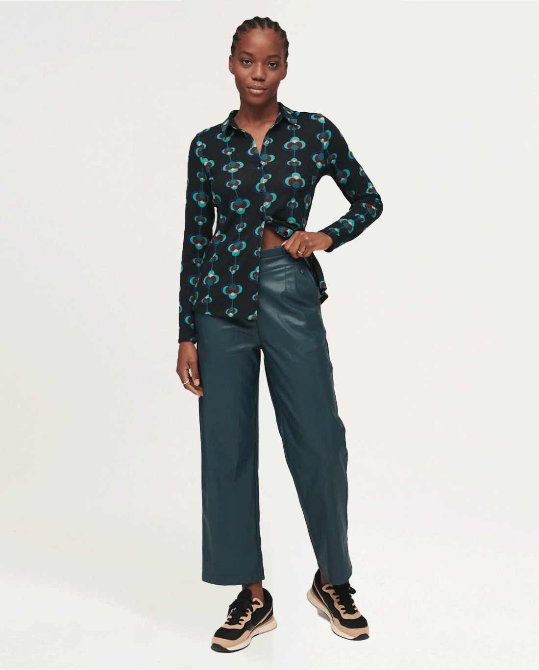 High waist straight leg pants Petrol blue