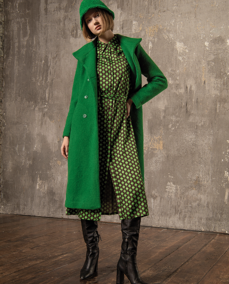 Cappotto lungo con bottoni e cintura tinta unita Verde