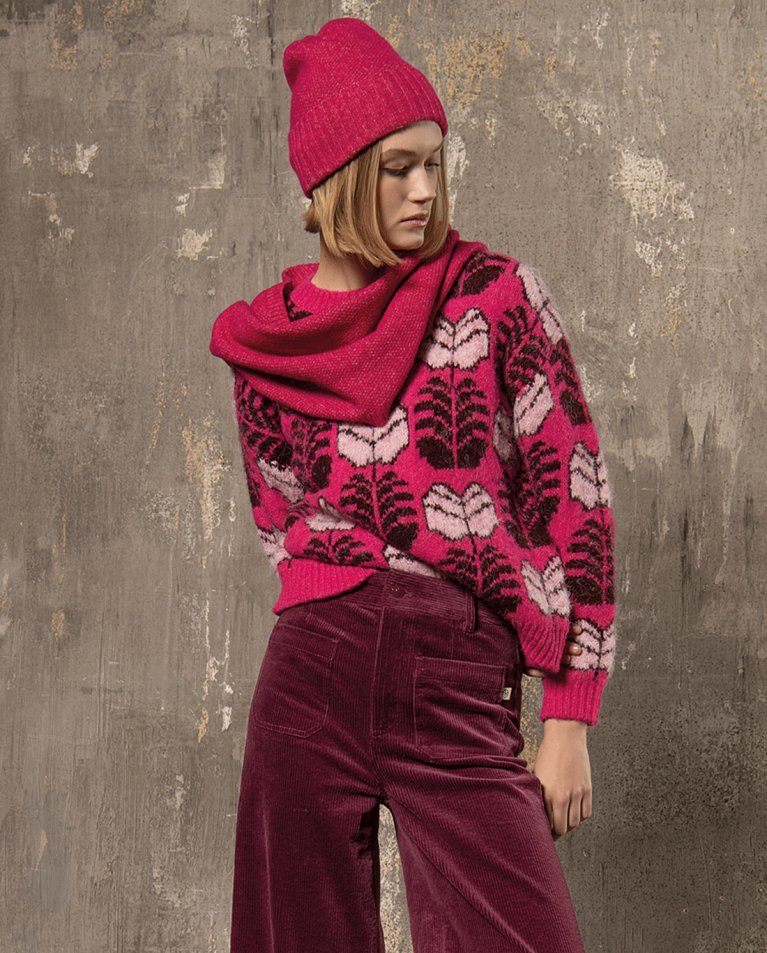 Printed jacquard crew neck jumper Fuchsia