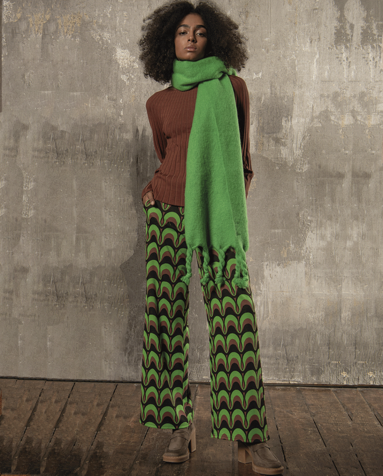 Wide elasticated and printed long trousers Green